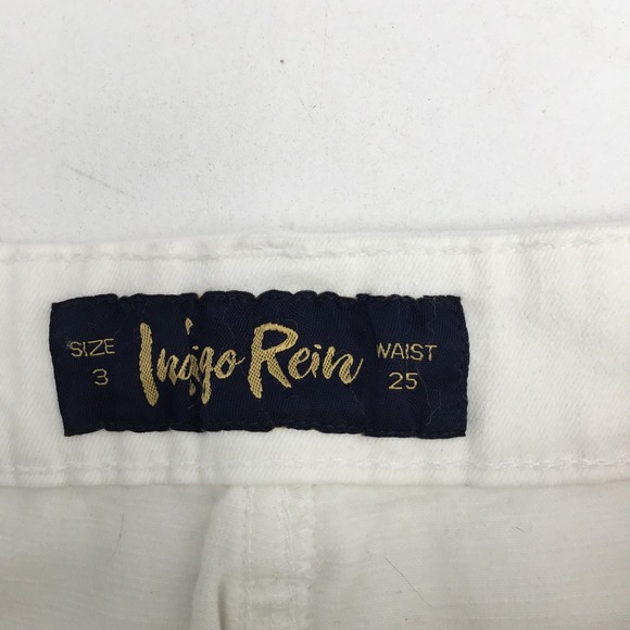 Indigo ReinWhite High Waisted Button Fly Distressed Denim Shorts Size 3 Waist 25 - Picture 3 of 7